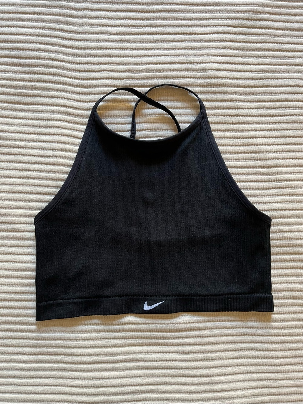 Nike Black Ribbed High-Neck Sports Bra